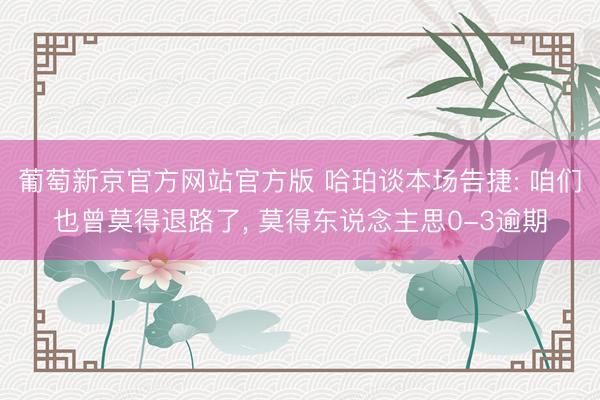 葡萄新京官方网站官方版 哈珀谈本场告捷: 咱们也曾莫得退路了， 莫得东说念主思0-3逾期