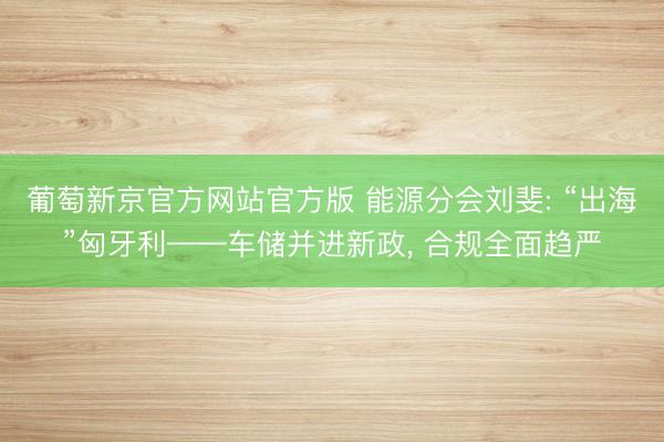 葡萄新京官方网站官方版 能源分会刘斐: “出海”匈牙利——车储并进新政， 合规全面趋严