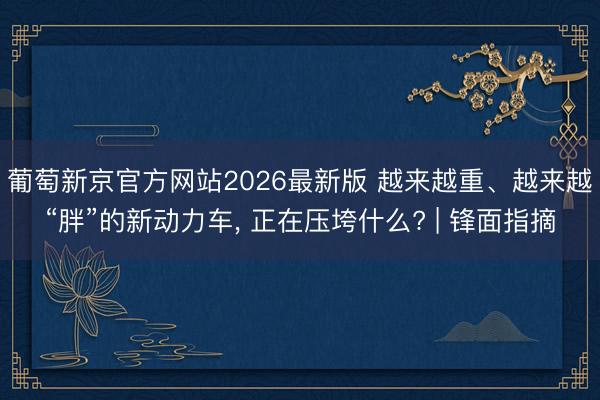 葡萄新京官方网站2026最新版 越来越重、越来越“胖”的新动力车， 正在压垮什么? | 锋面指摘
