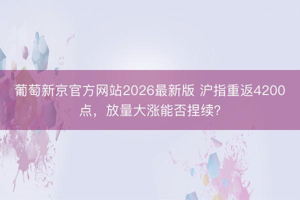 葡萄新京官方网站2026最新版 沪指重返4200点,放量大涨能否捏续?