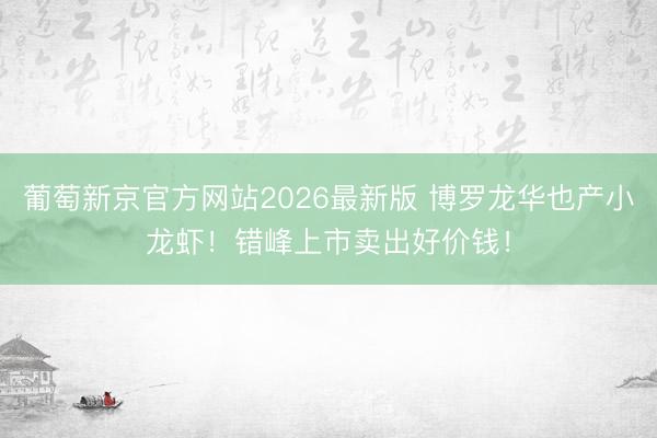 葡萄新京官方网站2026最新版 博罗龙华也产小龙虾！错峰上市卖出好价钱！